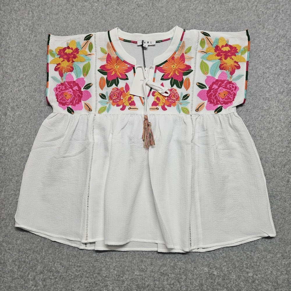THML Floral Embroidered Tassel Tie Top Women's NWT Small - Picture 6 of 16